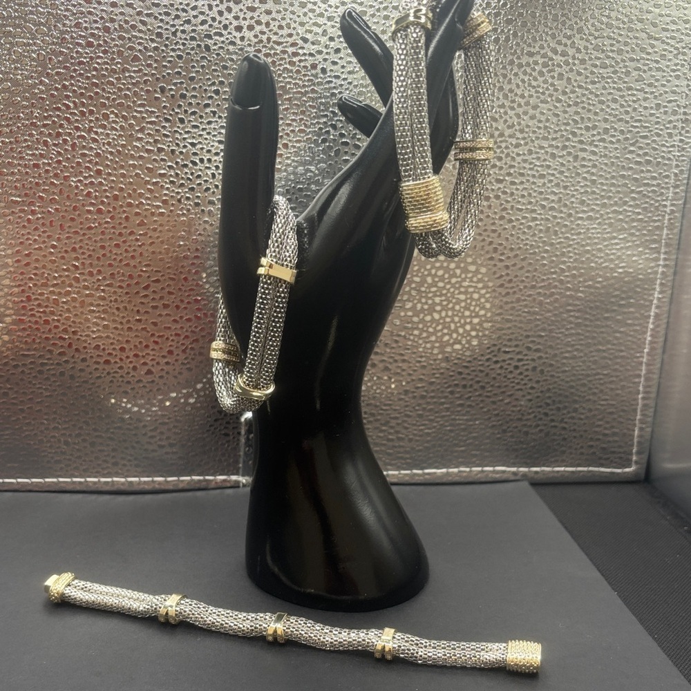 Silver and Gold Mesh Bracelet Set Clasp Is Magnetic .Sale 59.00 each